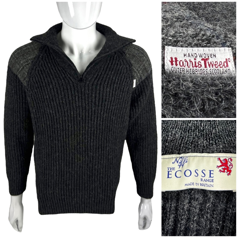 Niffi The Ecosse Range Mens Large Sweater Hand Woven Harris Tweed 100% Wool EUC